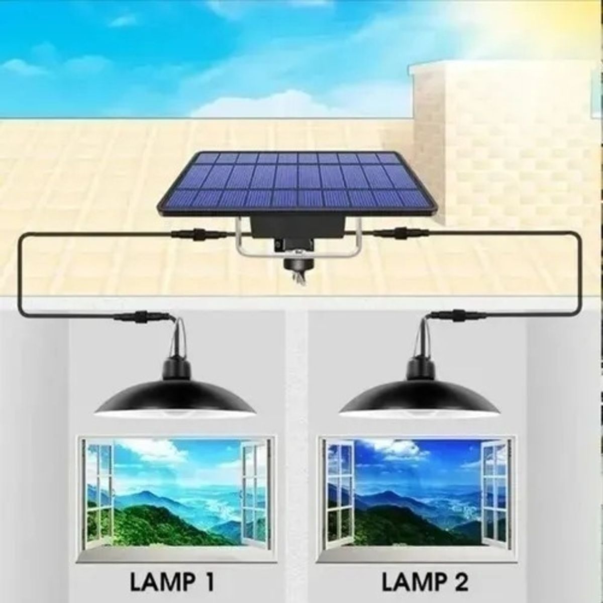 GENERICO - Lampara Led Solar Colgante 120º Con Control 120w 1 Unidad
