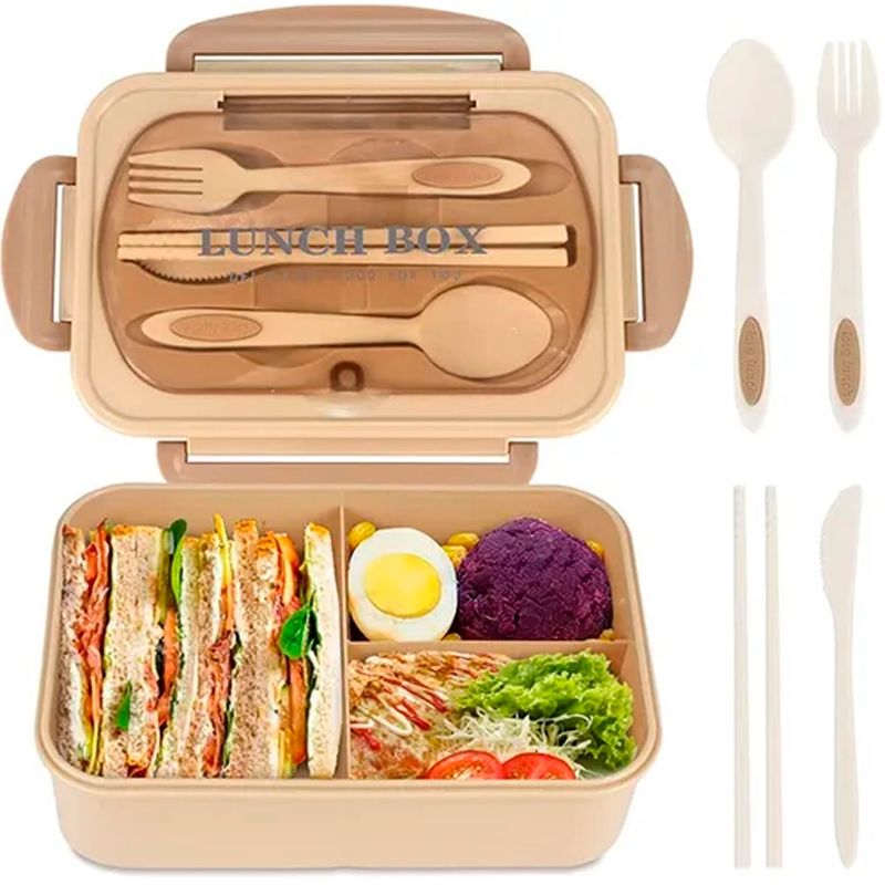 ESHOPANGIE - Taper Hermetico Para Comidas Contenedor  Cubiertos Beige Colacion