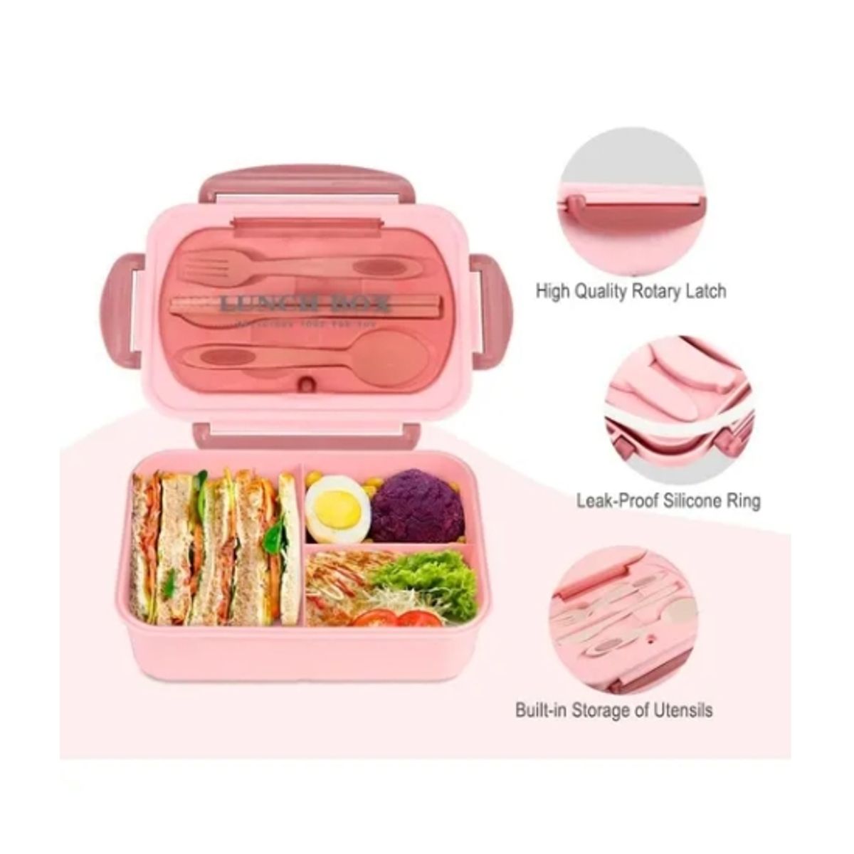 ESHOPANGIE - Taper Hermico Para Comidas Contenedor  Cubiertos Rosado Colacion