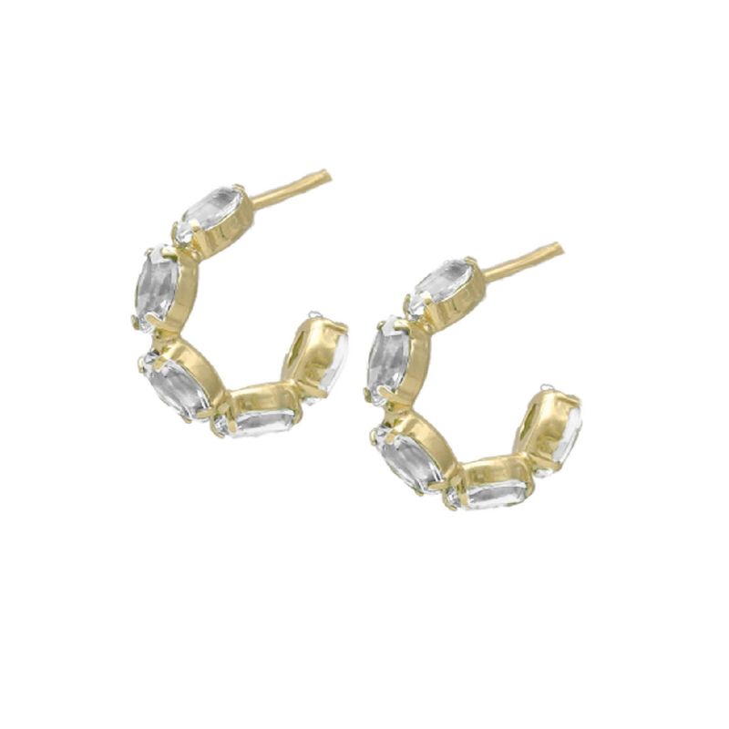 VICTORIA CRUZ - Par de Aros curvos crystal de Arisa bañados en Oro