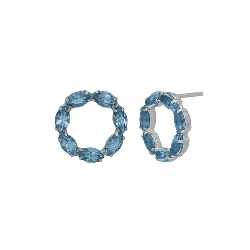 VICTORIA CRUZ - Par de Aros círculo aquamarine de Perpetual elaborado en Plata