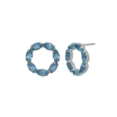 VICTORIA CRUZ - Par de Aros círculo aquamarine de Perpetual elaborado en Plata