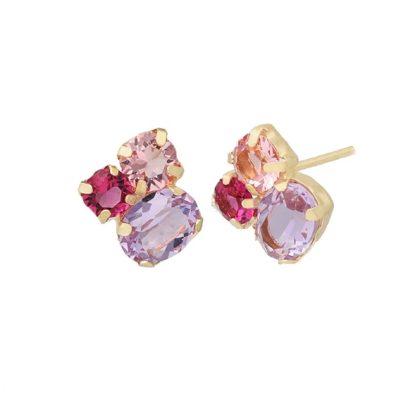 VICTORIA CRUZ - Par de Aros cristales Violet de Alexandra bañado en oro