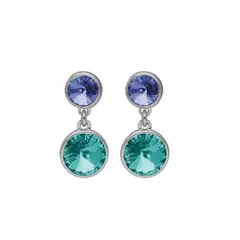 VICTORIA CRUZ - Par de aros Doble Light Turquesa Basic en plata