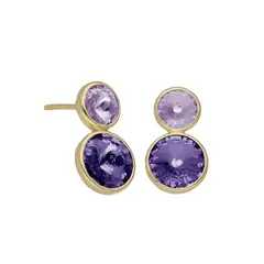 VICTORIA CRUZ - Par de Aros cristal doble violet y tanzanite de Basic bañados en Oro