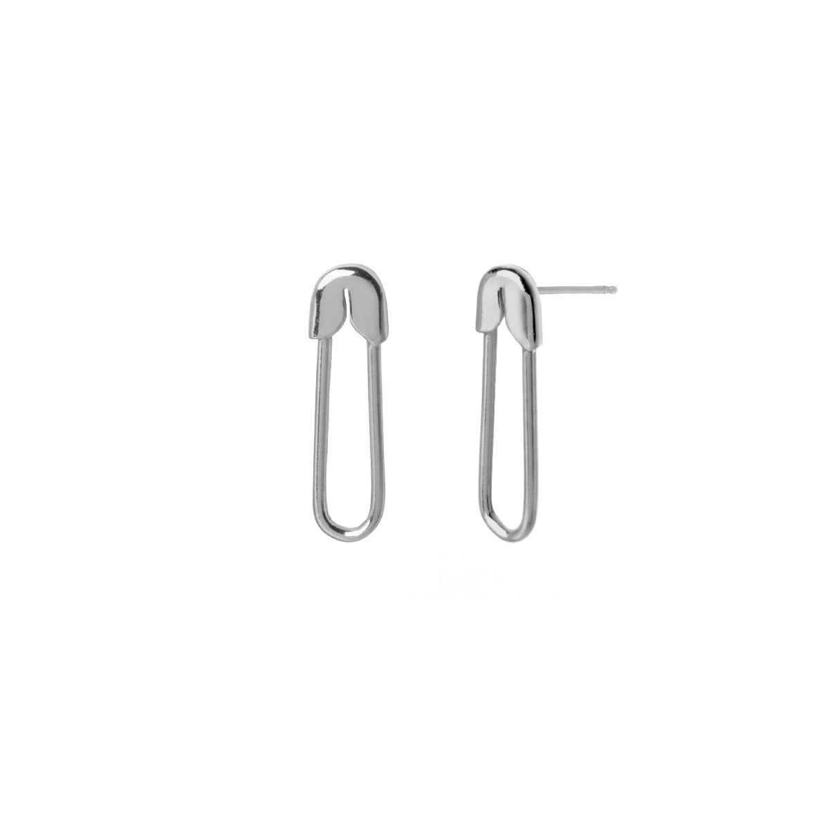 VICTORIA CRUZ - Par de Aros forma de Alfiler de Gancho de Plata