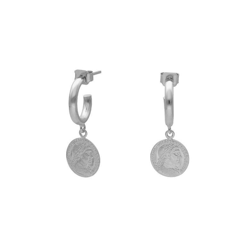 VICTORIA CRUZ - Par de Aros Moneda Greta Plata