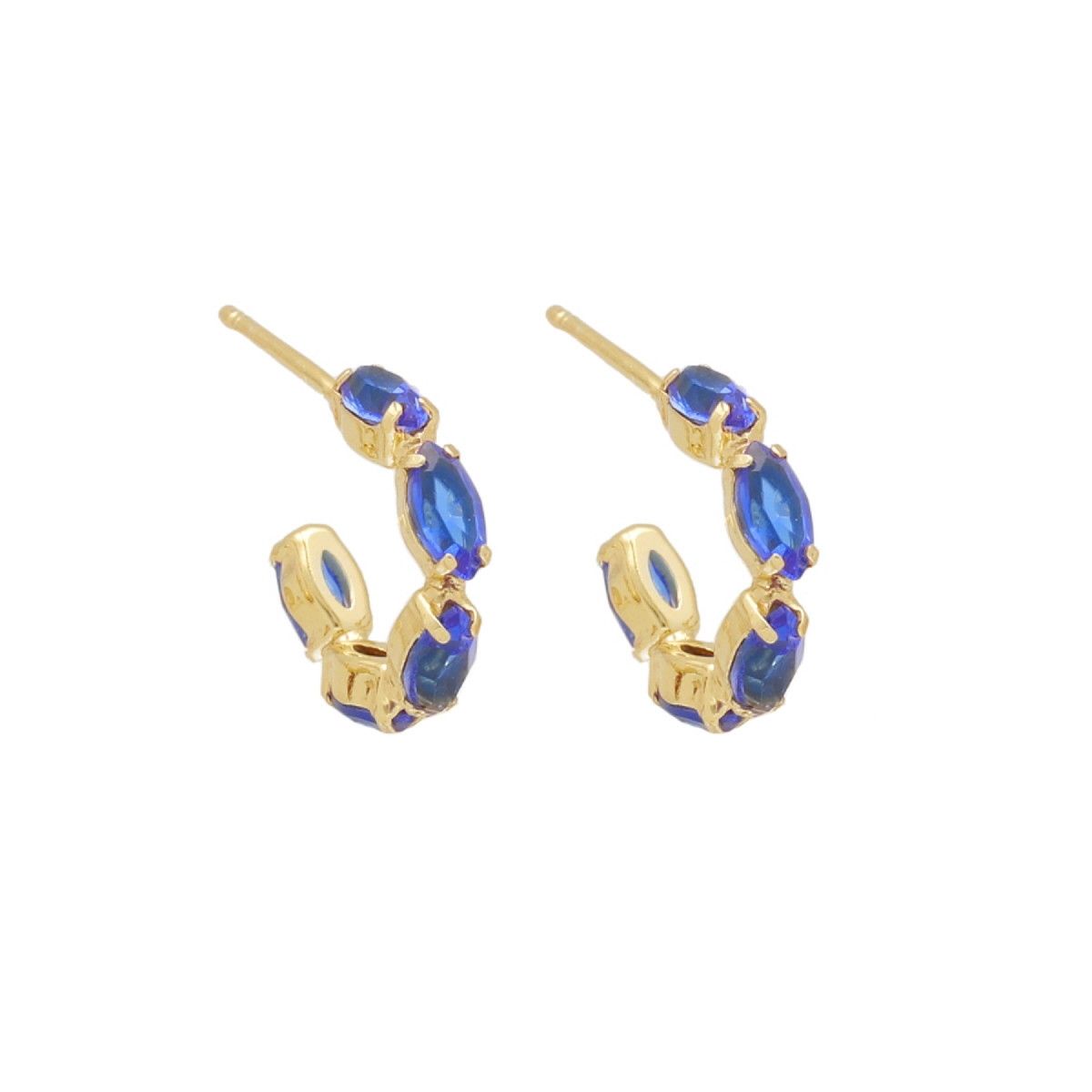 VICTORIA CRUZ - Par de aros marquesas Sapphire bañados en oro