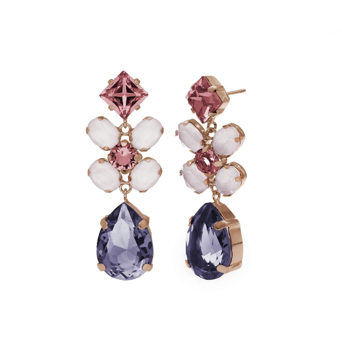 VICTORIA CRUZ - Par de aros flor tanzanite Blooming rosé