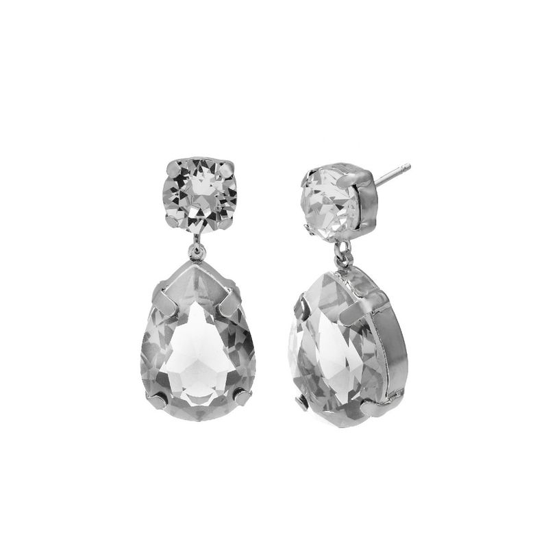 VICTORIA CRUZ - Par de Aros lágrima crystal Blooming de Plata