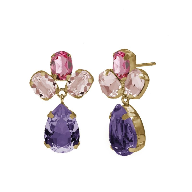 VICTORIA CRUZ - Par de aros lágrima tanzanite Blooming oro