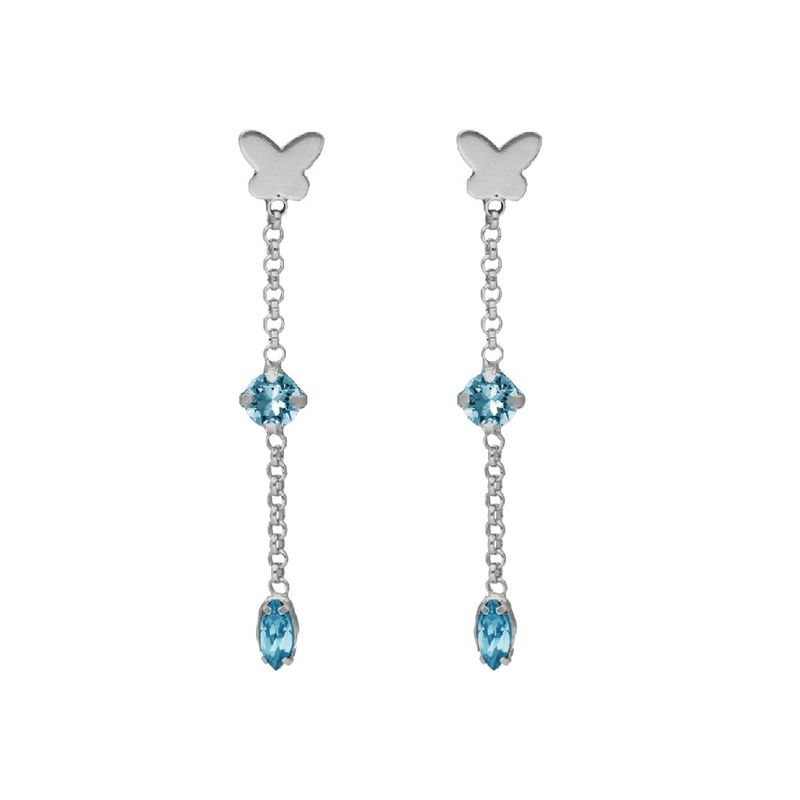 VICTORIA CRUZ - Par de Aros cadena mariposa aquamarine de Cynthia Linet de plata