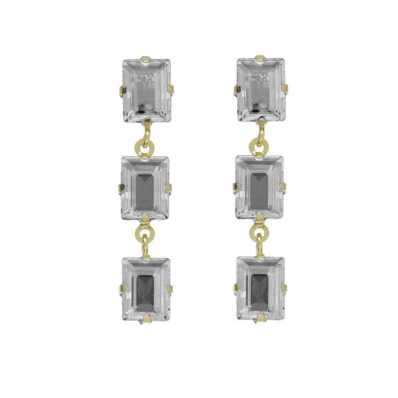 VICTORIA CRUZ - Par de Aros triple crystal de Chiara bañado en oro