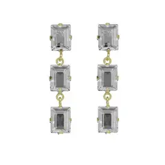 VICTORIA CRUZ - Par de Aros triple crystal de Chiara bañado en oro