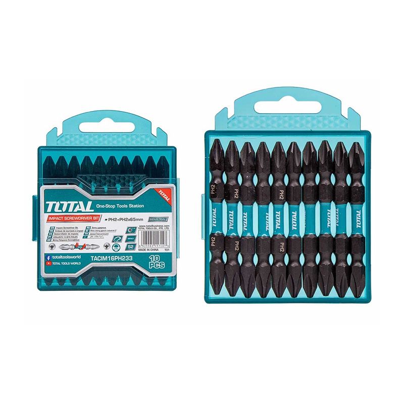 TOTAL TOOLS - Set de Puntas Doble Phillips de Impacto PH2 Magnéticas TOTAL