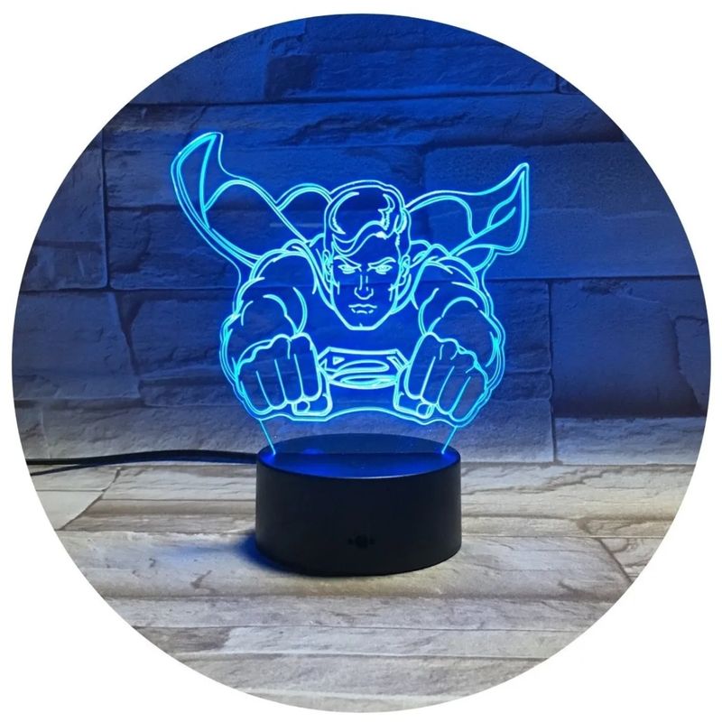 3DILUTION - Lámpara De Mesa 3d Superman Volando Base Negra