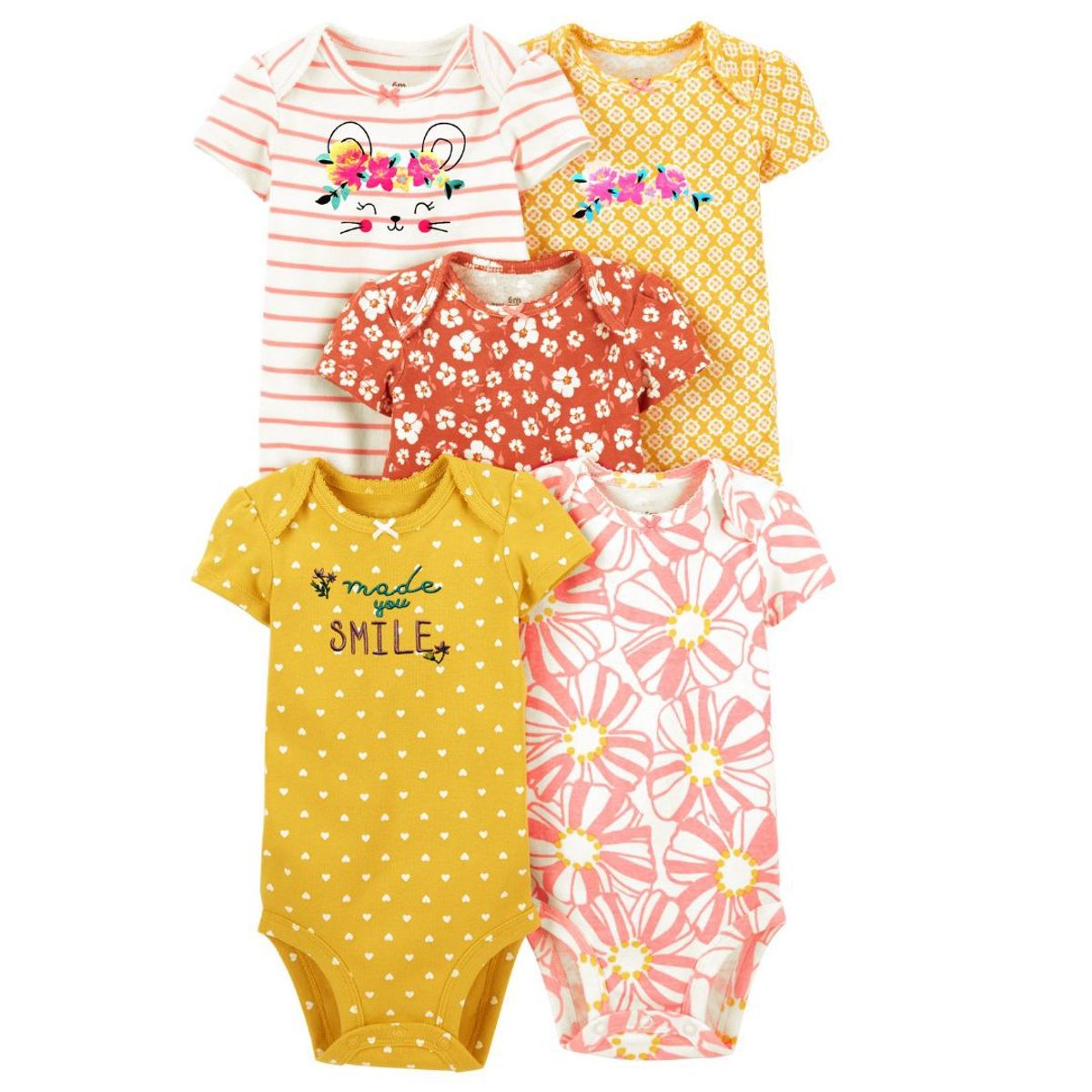 TEDMIMAK - Pack 5 Bodys Made You Smile Manga Corta 100% Algodón Pilucho