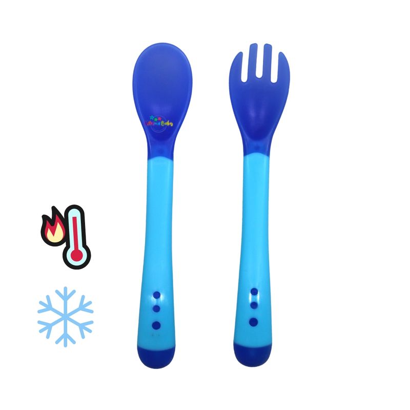 GENERICO - Cuchara  - Tenedor Bebe sensor temperatura - azul