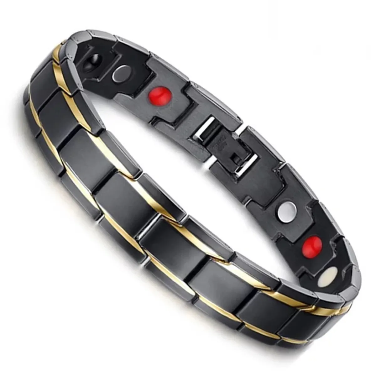 JOYA - Pulsera De Imán Negra Terapia Magnética Acero Negro Elegante