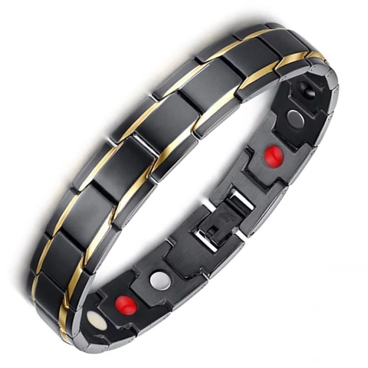 JOYA - Pulsera De Imán Negra Terapia Magnética Acero Negro Elegante