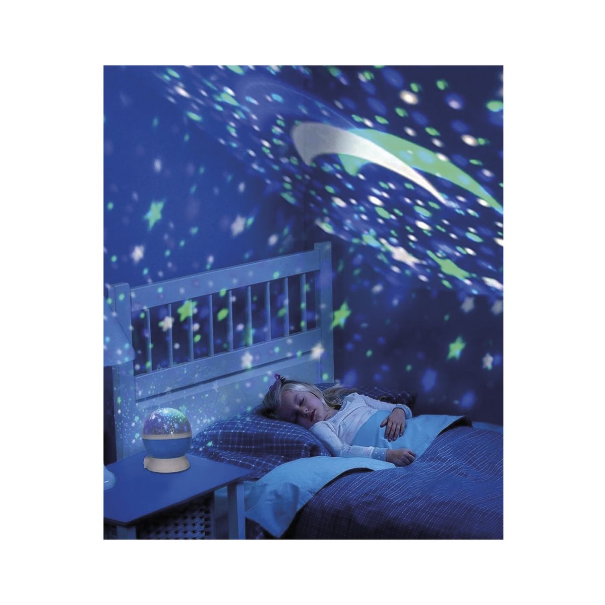 DBLUE - Lampara Rotatoria Proyector de Estrellas Luz Nocturna Infantil