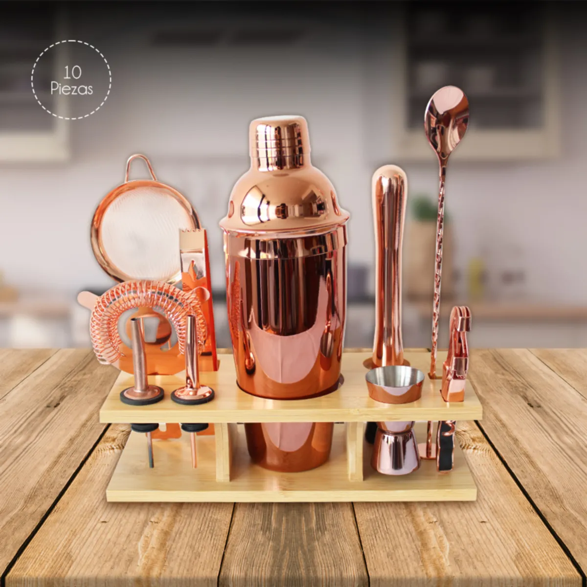 GENERICO - SET BARTENDER O SET BARMAN DE 10 PIEZAS COBRE INOXIDABLE COCTELERA