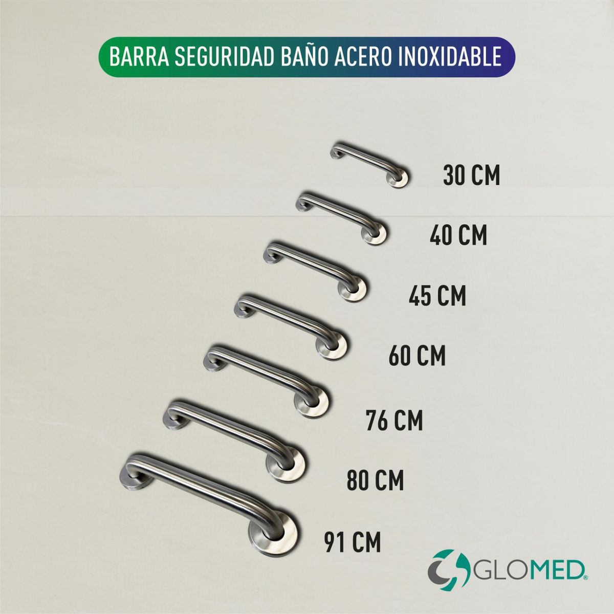 MAXCARE - Barra Seguridad Baño Acero Inoxidable 30cm MAXCARE
