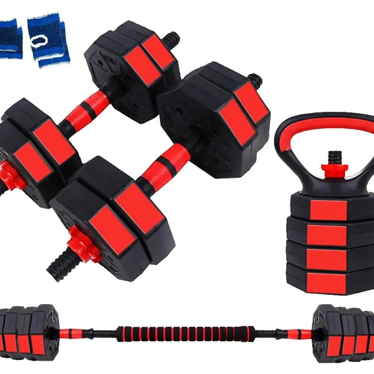 GENERICO - Set Mancuernas Kettlebell Ajustables 15 Kilos 3 En 1 + Barra
