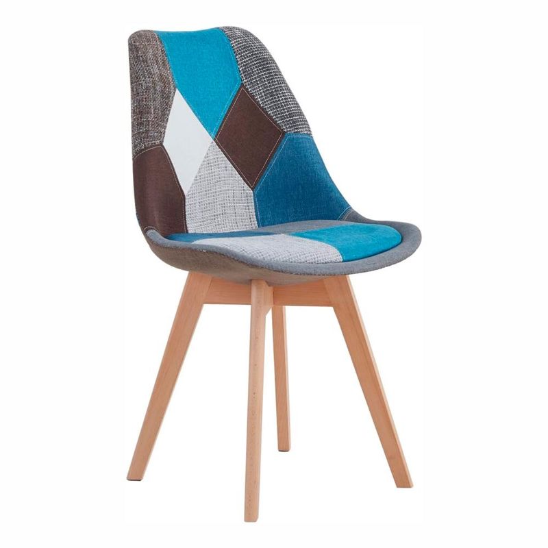KLIK - Silla Tulip Patchowork Acolchada Tela Wood - Celeste