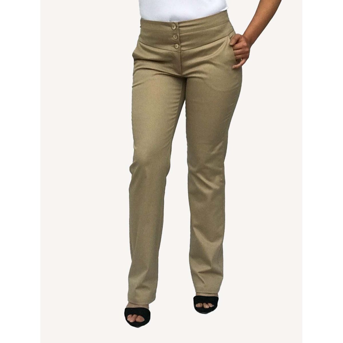 KAUTIVATE - Pantalón recto Gabardina Satín Elasticada