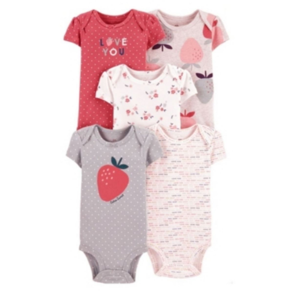 TEDMIMAK - Pack 5 Bodys Frutilla Manga Corta 100% Algodón Pilucho