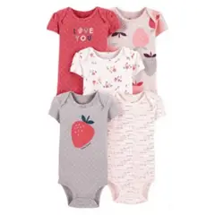 TEDMIMAK - Pack 5 Bodys Frutilla Manga Corta 100% Algodón Pilucho