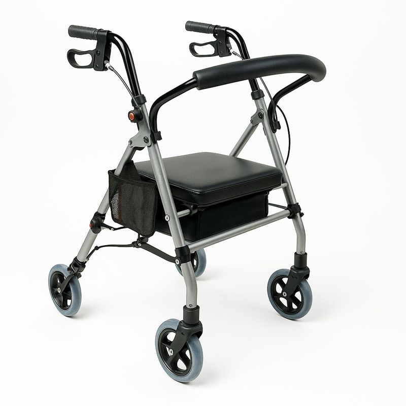 GLOMED - Andador Burro Ortopédico 4 Ruedas Asiento Y Canasto Gris GLOMED