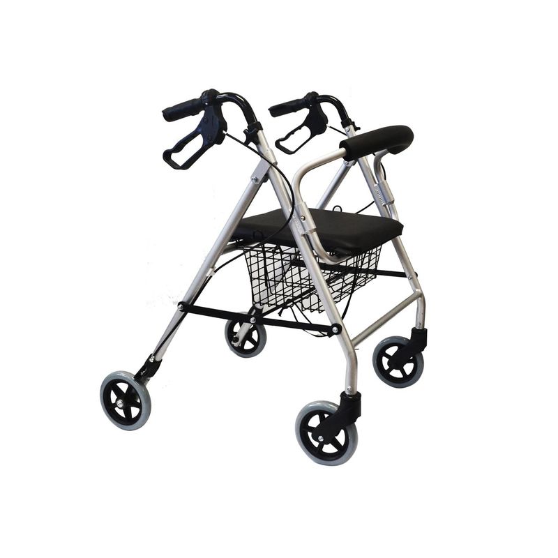 GLOMED - Andador Burro Ortopédico 4 Ruedas Asiento Y Canasto Gris GLOMED