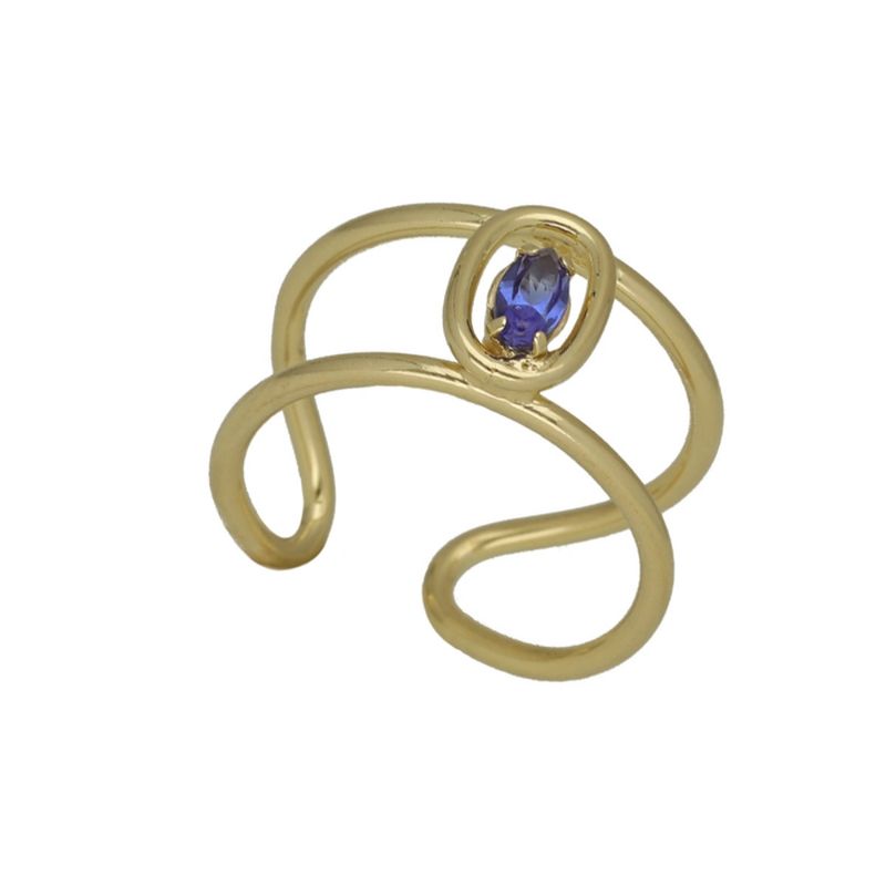 VICTORIA CRUZ - Anillo ajustable oval Sapphire bañado en oro