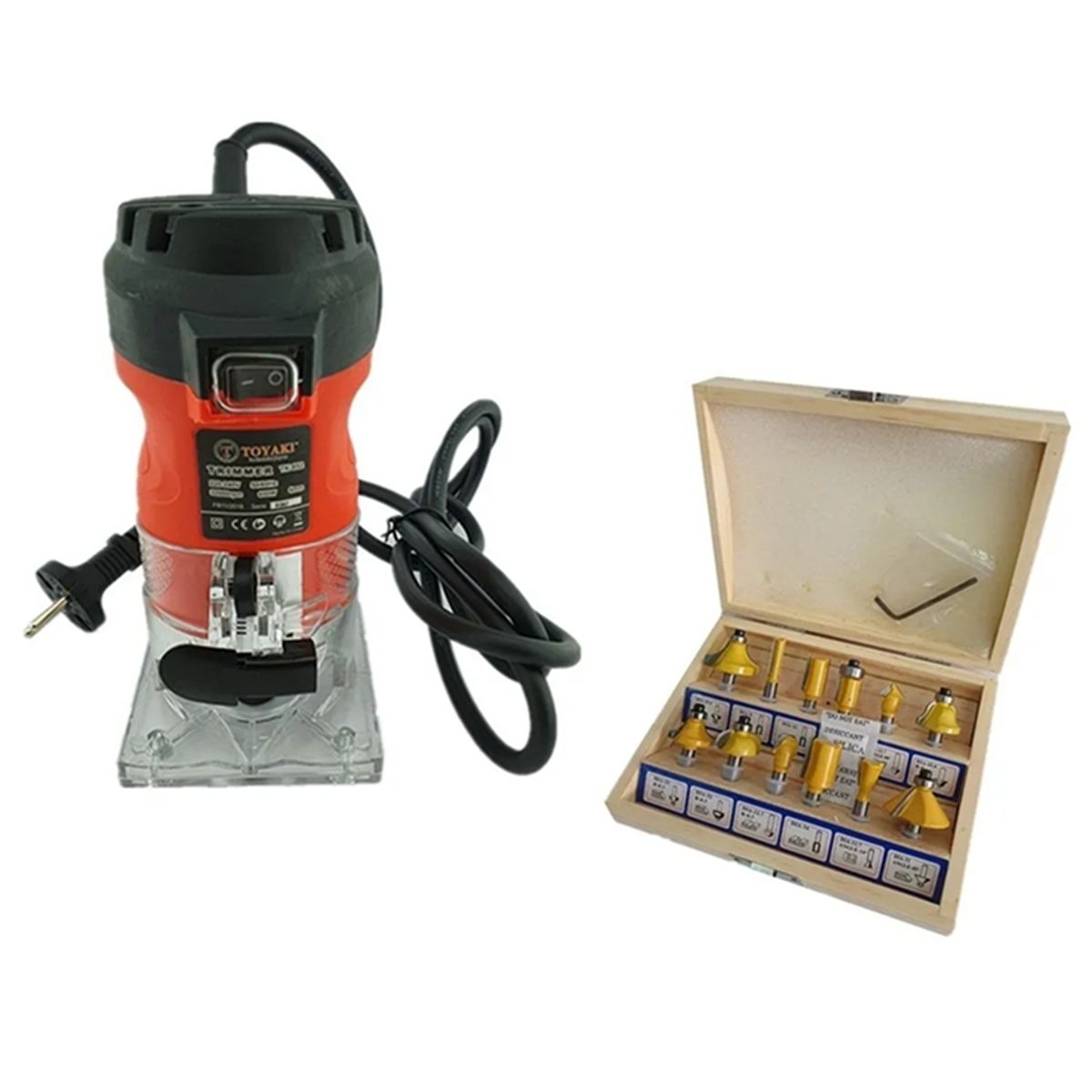 TOYAKI - Fresadora Router Mini Tupi 650w Toyaki + Juego 12 Fresas 1/4