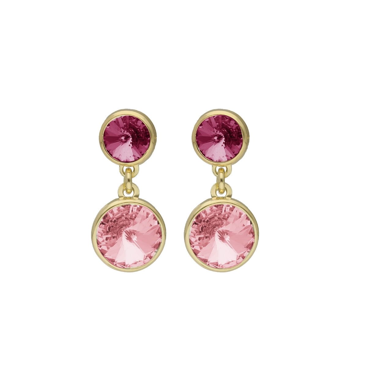 VICTORIA CRUZ - Par de Aros doble colgante Light Rose Basic baño en Oro