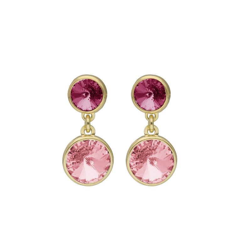 VICTORIA CRUZ - Par de Aros doble colgante Light Rose Basic baño en Oro