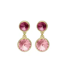 VICTORIA CRUZ - Par de Aros doble colgante Light Rose Basic baño en Oro