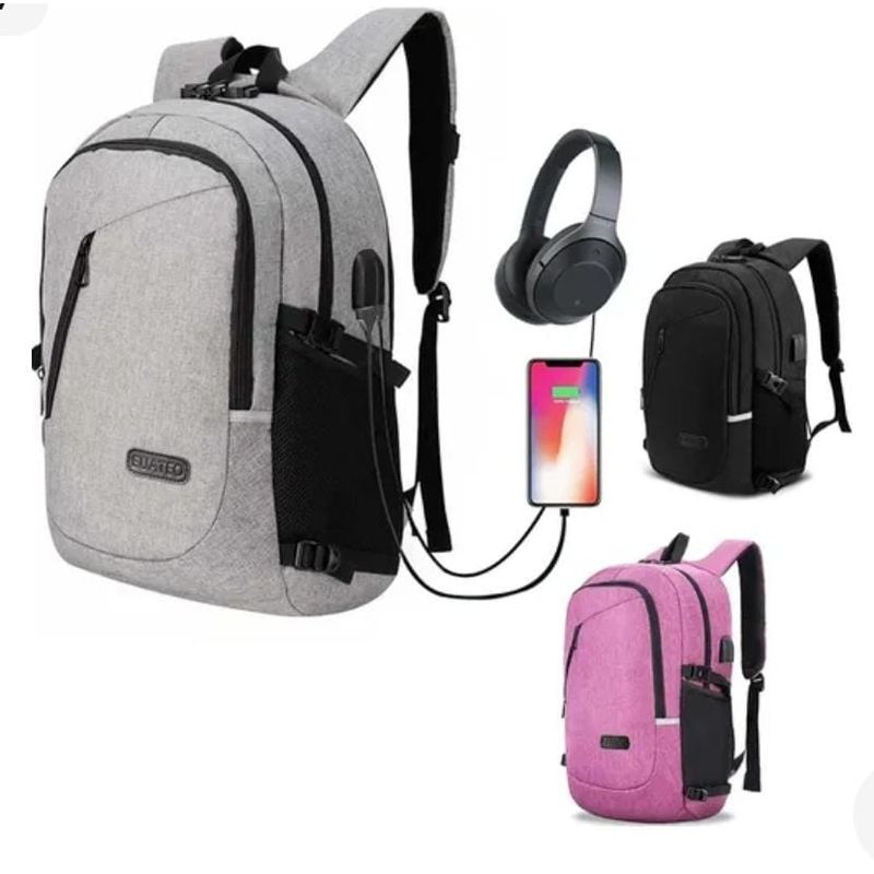 GENERICO - Mochila Antirrobo De 30 L Con Cable Usb Violeta