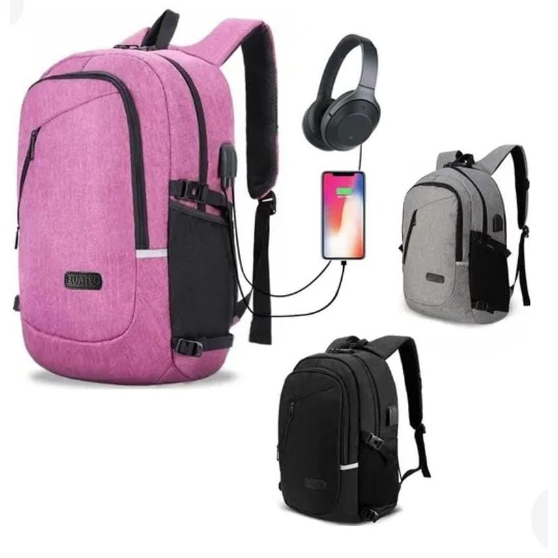 GENERICO - Mochila Antirrobo De 30 L Con Cable Usb Violeta