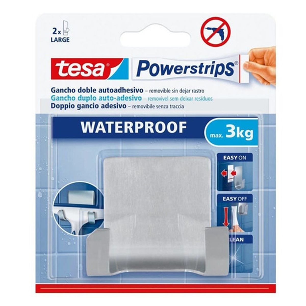 TESA - Percha Gancho Doble De Metal Prueba De Agua Grande Tesa 3kg