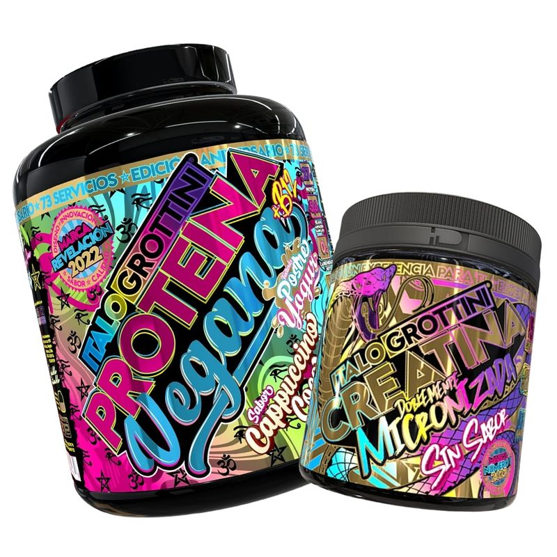 ITALO GROTTINI - CREATINA MONOHIDRATADA 300GR PACK PROTEINA VEGANA CAPPUCCINO COCO 5LB