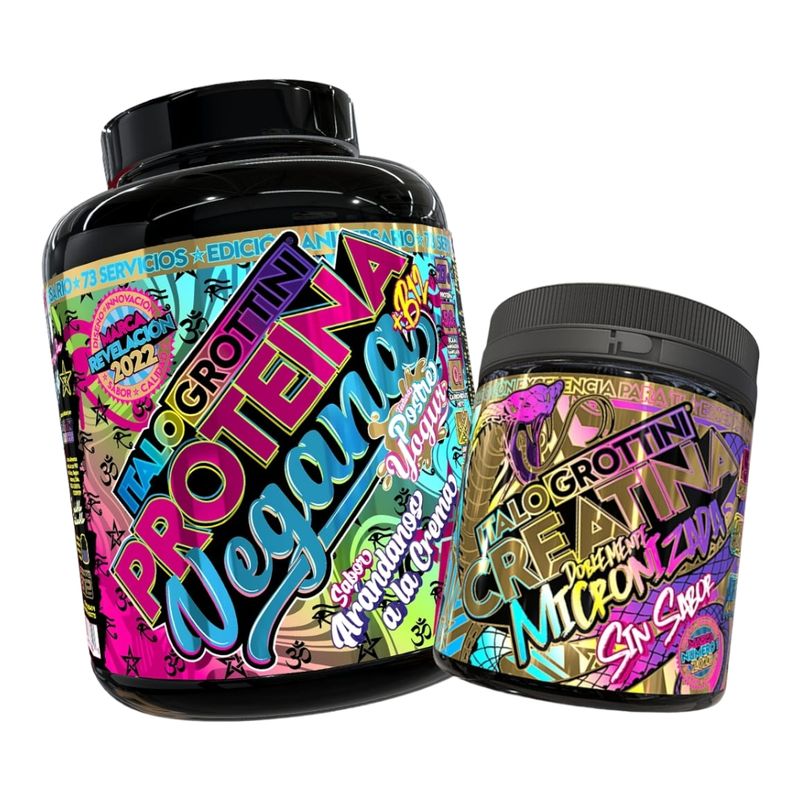 ITALO GROTTINI - CREATINA MONOHIDRATADA 300GR PACK PROTEINA VEGANA ARANDANOS CREMA 5LB