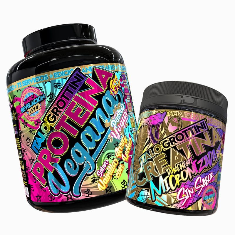 ITALO GROTTINI - CREATINA MONOHIDRATADA 300GR PACK PROTEINA VEGANA  VAINILLA 5 LB