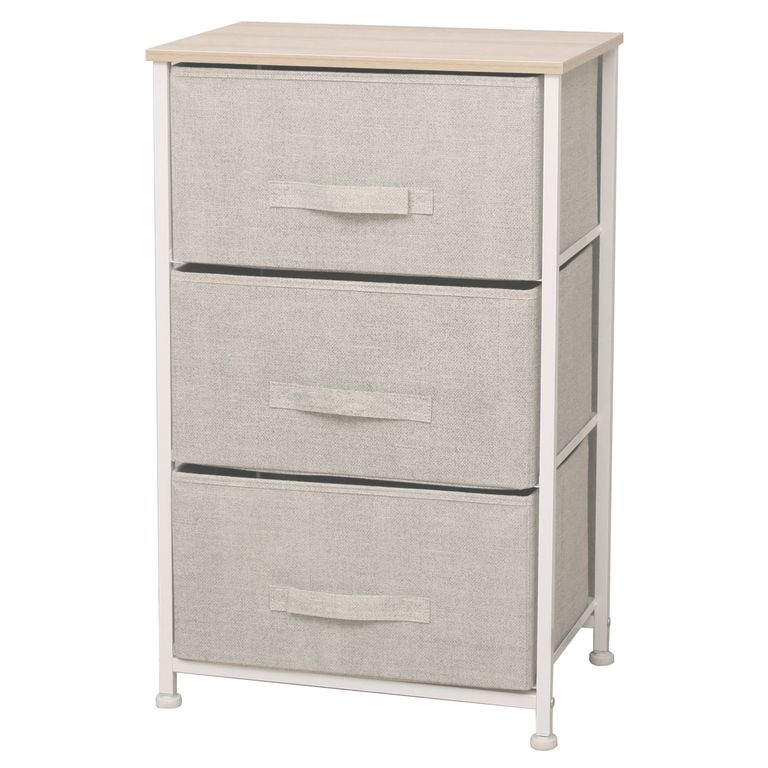 Cajonera Velador Organizador 3 Cajones Metal Madera Tela.
