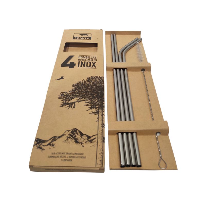 LENGA - Set 4 Bombillas Y 1 Accesorio Limpieza Acero Inox Lenga