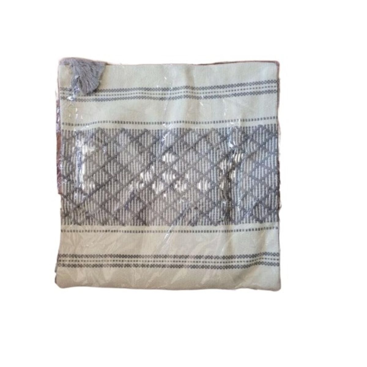 GENERICO - Funda Cojín Tejida Diseño Decorativo Beige Y Gris 45x45