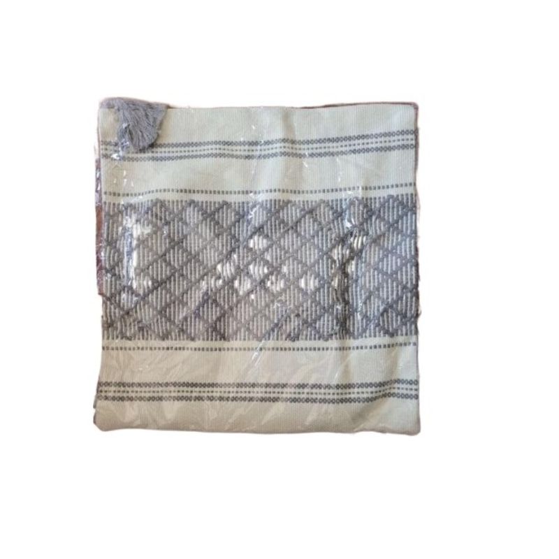 GENERICO - Funda Cojín Tejida Diseño Decorativo Beige Y Gris 45x45