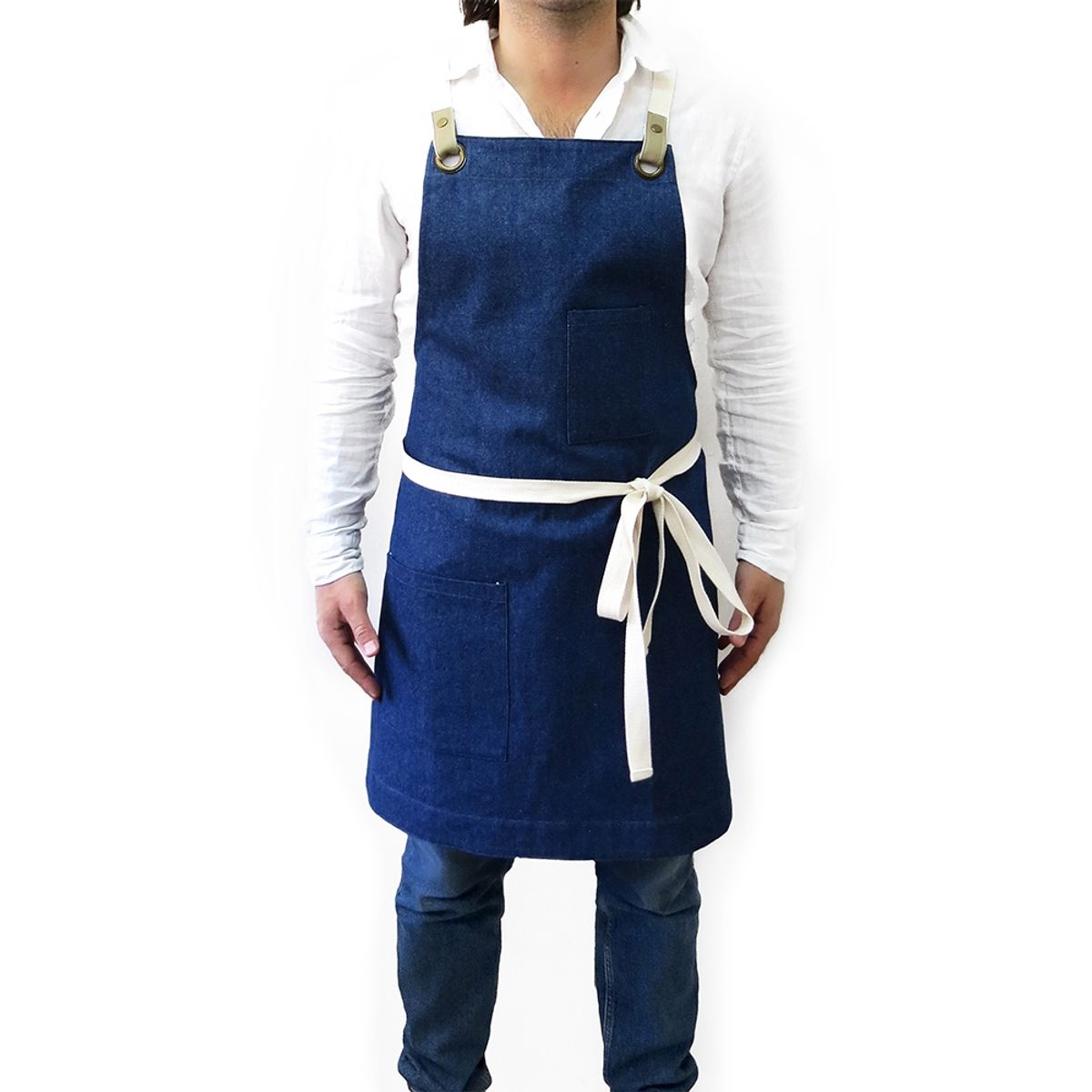 INDUSBORD - Pechera Jeans Azul Modelo Crossback Barista  - Tirante Blanco